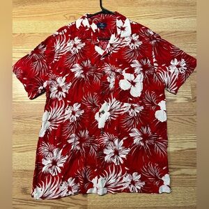 George Floral Button-Up Shirt Short Sleeve Beach Summer Red Size M Like New